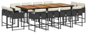 Set da pranzo da giardino 13pz con cuscini nero in polyrattan