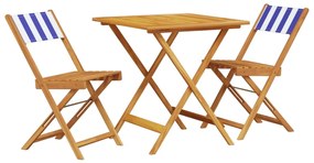 Set da bistrot 3pz blu e bianco in tessuto e legno massello