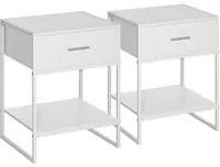 Set 2 Comodini 1 Cassetto 1 Ripiano 45x40x60 cm in Acciaio e Truciolato Bianco