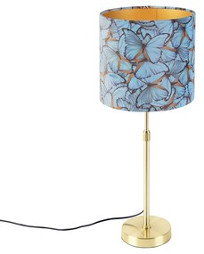 Lampada da tavolo oro/ottone con paralume in velluto a farfalle 25 cm - Parte