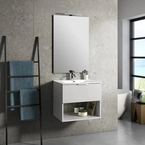 Mobile Bagno 60cm Sospeso Con Cassetto, Vano E Specchio