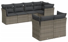 Set Divani da Giardino 7 pz con Cuscini Grigio in Polyrattan