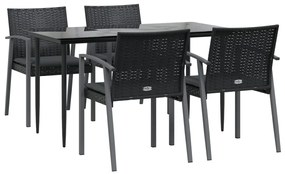 Set pranzo da giardino 5pz con cuscini in polyrattan e acciaio