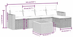 Set Divano da Giardino 6 pz con Cuscini Grigio in Polyrattan