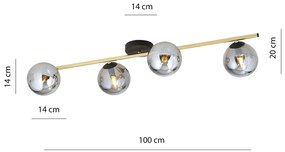 Plafoniera Contemporanea 4 Luci Eracle In Acciaio Oro/Nero E Sfere Vetro Fumè