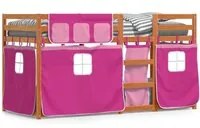 Letto a Castello con Tende Rosa 75x190 cm Legno Massello Pino 3283927