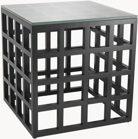 Tavolino in legno di Mindi con piano in vetro Cubico