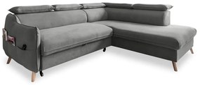 Divano letto angolare in velluto grigio chiaro (angolo destro) Sweet Harmony - Miuform