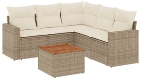 Set divano da giardino 6 pz con cuscini beige in polyrattan