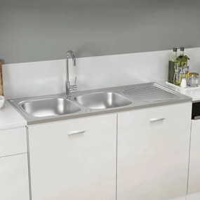 Lavello Da Cucina Doppia Vasca Argento 1200x600x155 Mm Acciaio /