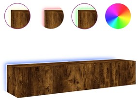 Mobili tv a parete con luci led 2pz rovere fumo 80x35x31 cm