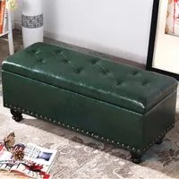 Cassapanca Pouf Contenitore Panca Moderna 80x40 H 43cm con Bottoni Verde Bosco