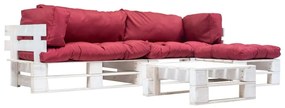Set divani da giardino su pallet 4 pz con cuscini rossi legno