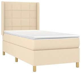 Letto a molle con materasso e led crema 90x200 cm in tessuto