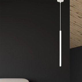 Lampadario 1 Luce Moderno Shu Acciaio Bianco E Paralume A Cilindro Sottile