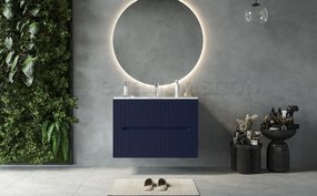 Mobile bagno blu marino 80x46 cannettato Urbino 2.0 con lavabo in resina e due cassetti