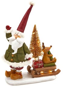 Decorazione Babbo Natale con slitta e luci 26 cm