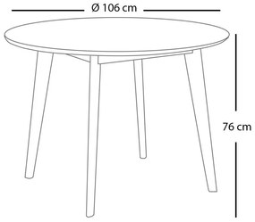 SET DI TAVOLO ROTONDO ZIRA DA 106 CM E 4 SEDIE TIGA