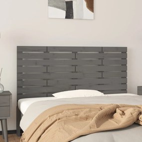 Testiera Da Parete Grigia 146x3x63 Cm İn Legno Massello Di Pino /