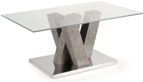 Tavolino da salotto in vetro con base legno cemento - YURI