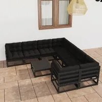 Set Divani da Giardino 9 pz con Cuscini Massello di Pino Nero cod mxl 43413