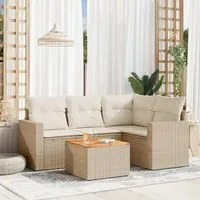 Set Divano da Giardino 5 pz con Cuscini Beige in Polyrattan 3224105