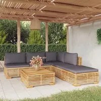 Set Divani da Giardino 6 pz con Cuscini Legno Massello di Teak 3100896