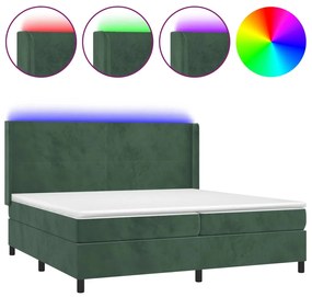 Letto a Molle con Materasso e LED Verde Scuro 200x200cm Velluto