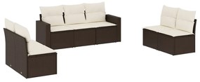 Set divani da giardino 7 pz con cuscini marrone in polyrattan