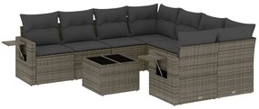 Set divano da giardino 9 pz con cuscini grigio in polyrattan