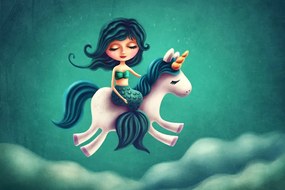 Carta da parati – Sirenetta con unicorno