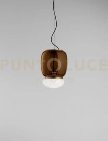 Faro sospensione s terra bruciata bianco montatura ottone verniciat...