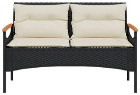 Panchina da giardino con cuscini 116x62,5x74 cm nera polyrattan