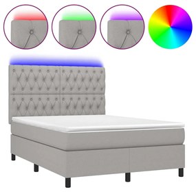 Letto a Molle Materasso e LED Grigio Chiaro 140x200 cm Tessuto