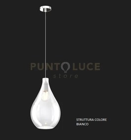 Sospensione bianco 1 luce vetro medio trasparente 1193bi-sm-tr