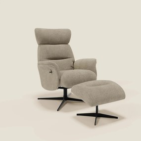 Lunor Poltrona relax reclinabile con pouf poggia-piedi in tessuto bouclé impermeabile T07 beige