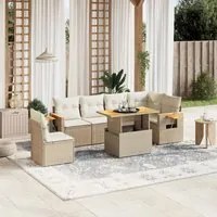 Set Divani da Giardino 7 pz con Cuscini Beige in Polyrattan 3273543