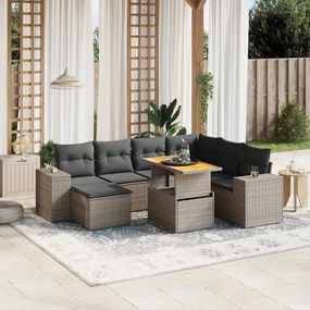 Set divano da giardino 8 pz con cuscini grigio in polyrattan