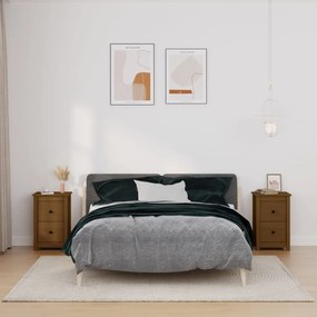 Comodini 2 Pz Ambra 40x35x61,5 Cm İn Legno Massello Di Pino /