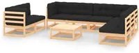 Set Divani da Giardino 9 pz con Cuscini Legno Massello di Pino 3083829