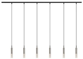Sistema di illuminazione a binario moderno nero con 6 lampade a sospensione nere con vetro fumé 1 fase - Slimline Loyce