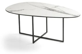 Tavolino in metallo con piano in vetro effetto Marmo Bianco GINNI 90