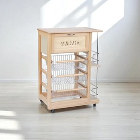 Carrello portapane con portabottiglie e cesti portafrutta Naturale