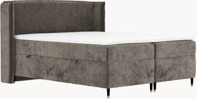 Letto boxspring in ciniglia fatto a mano con contenitore Segni