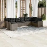 Set Divano da Giardino 10 pz con Cuscini Grigio in Polyrattan 3219460