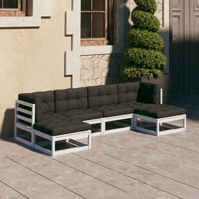 Set divani da giardino 6 pz con cuscini massello di pino bianco
