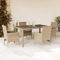 Set da Pranzo da Giardino 5 pz con Cuscini Polyrattan e Vetro 3278563