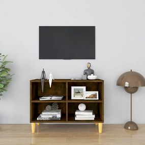 Mobile Tv Con Gambe İn Legno Massello Rovere Fumo 69,5x30x50 Cm /