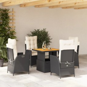 Set da pranzo da giardino 5 pz nero con cuscini in polyrattan