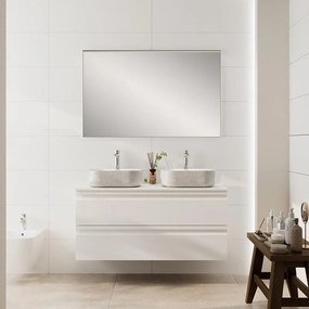 Mobile Pull L120 H55 P45bianco opaco laccato 2 cassetti a chiusura ammortizzata e top per lavabo in appoggio, piedini non inclusi
